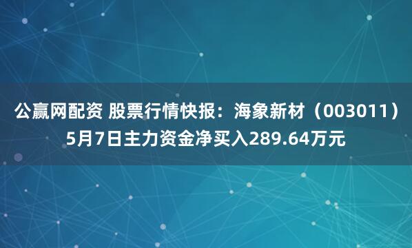 公赢网配资 股票行情快报：海象新材（003011）5月7日主力资金净买入289.64万元